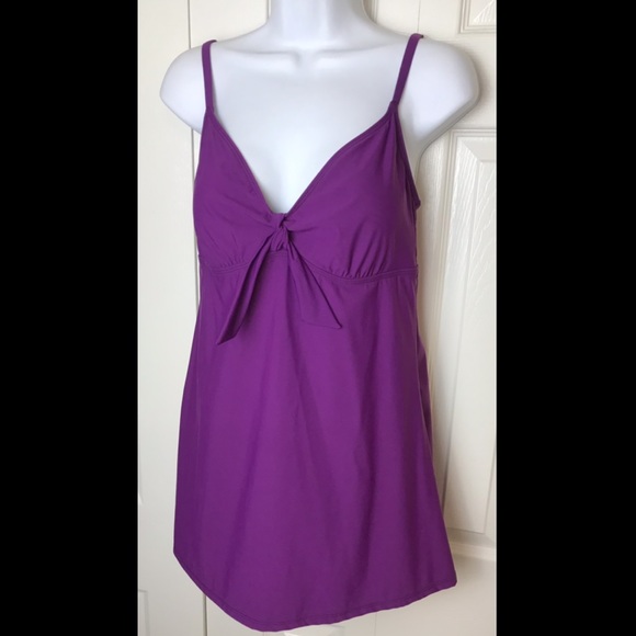 New TALBOTS Swim Dress Purple Plum Wine 1 Piece Modest Bow Tie Front Briefs - Picture 2 of 9